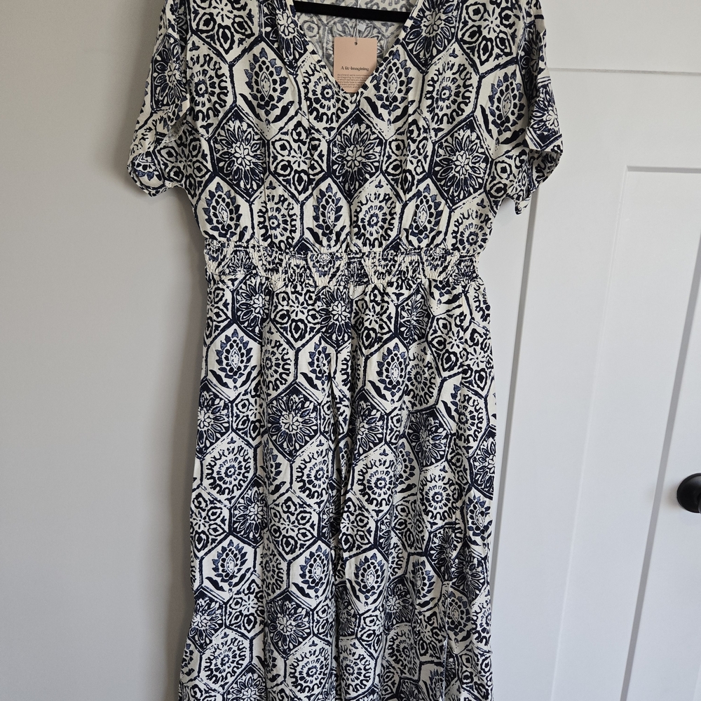 Navy and White Patterned Women's Dress